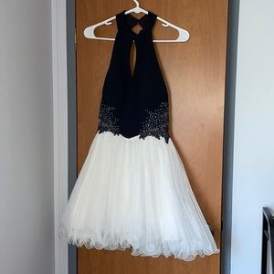 navy & white formal dress
